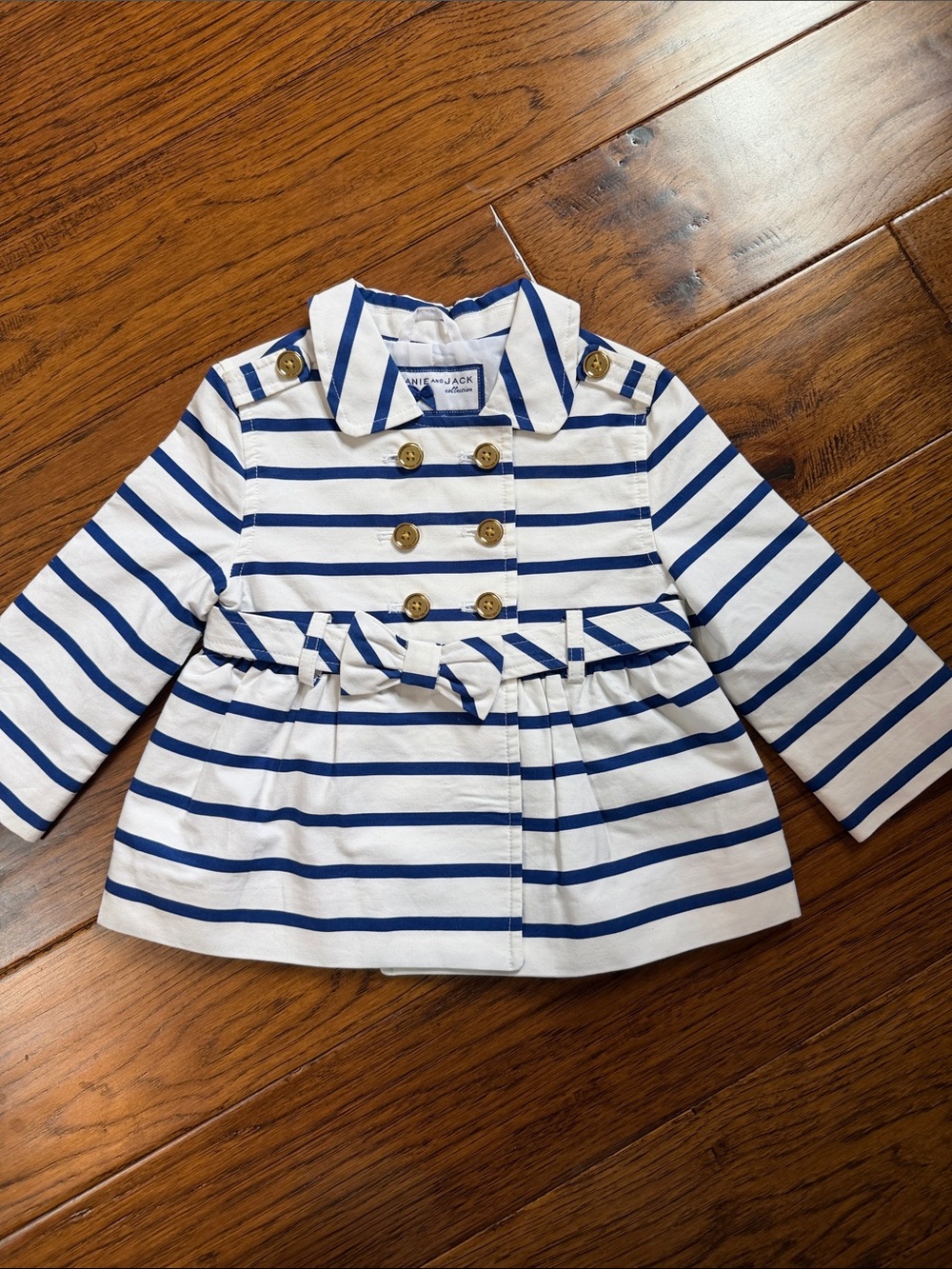Janie and Jack White & Navy Striped Peacoat with Gold Buttons